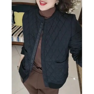 复古菱格夹棉棒球服棉袄外套女冬季 宽松加厚保暖轻薄棉衣棉服 韩版