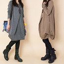 宽松休闲连衣裙中长款 2025春秋新款 大码 女装 a字裙褶皱圆领裙 韩版