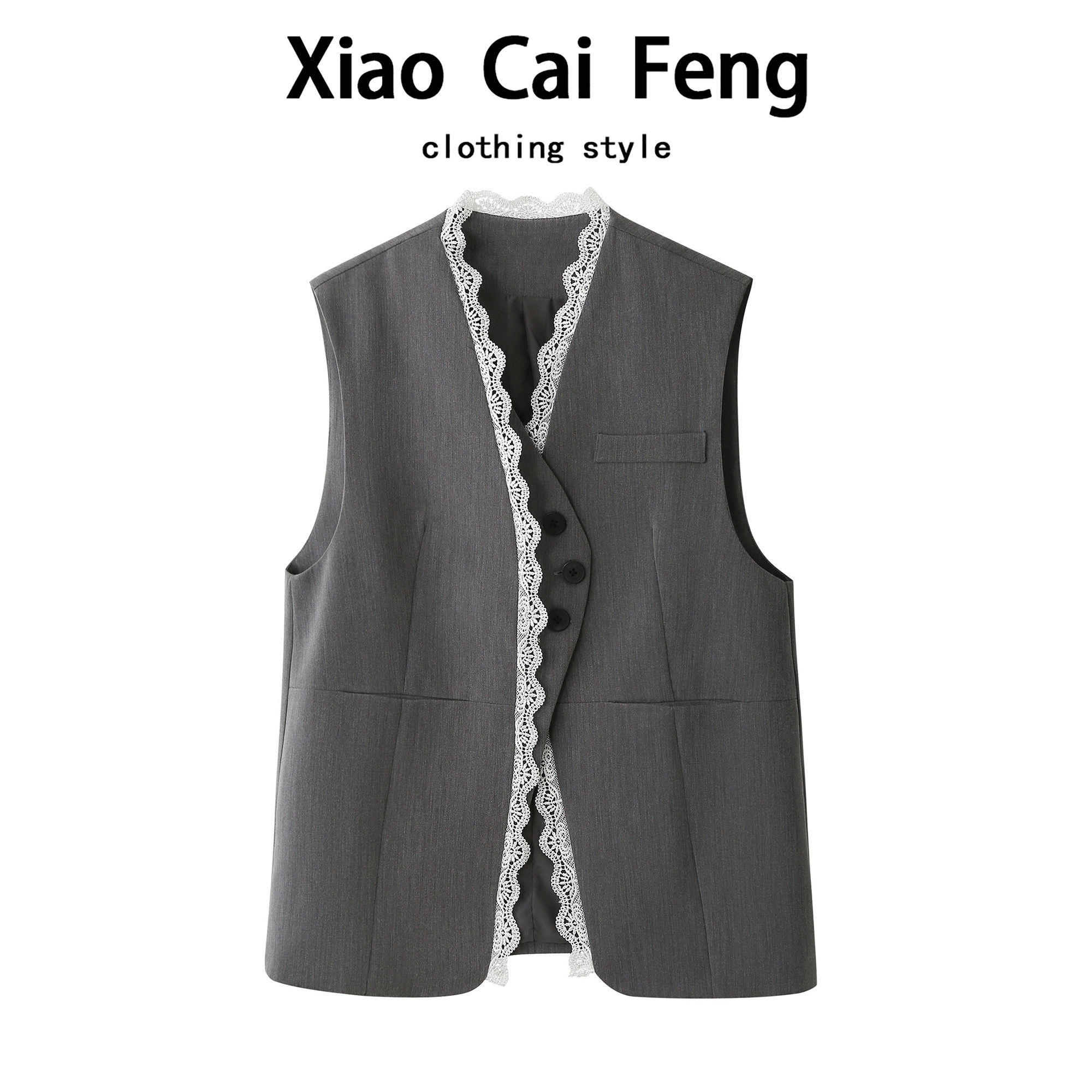 高端欧货V领钩花蕾丝拼接西装马甲女春秋气质叠穿无袖坎肩外套潮,女装/女士精品,马夹,淘宝优惠券,粉丝福利购,淘宝优惠卷