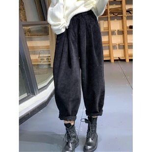 复古港味加绒灯芯绒休闲哈伦灯笼裤 女秋冬宽松加厚保暖小脚老爹裤
