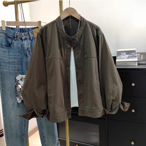 复古全棉工装外套女春秋新款大码韩系宽松休闲高级感加厚夹克上衣