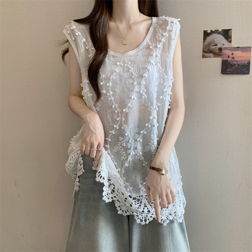 法式立体蕾丝钩花镂空吊带背心外穿女夏季新款微胖独特无袖小上衣