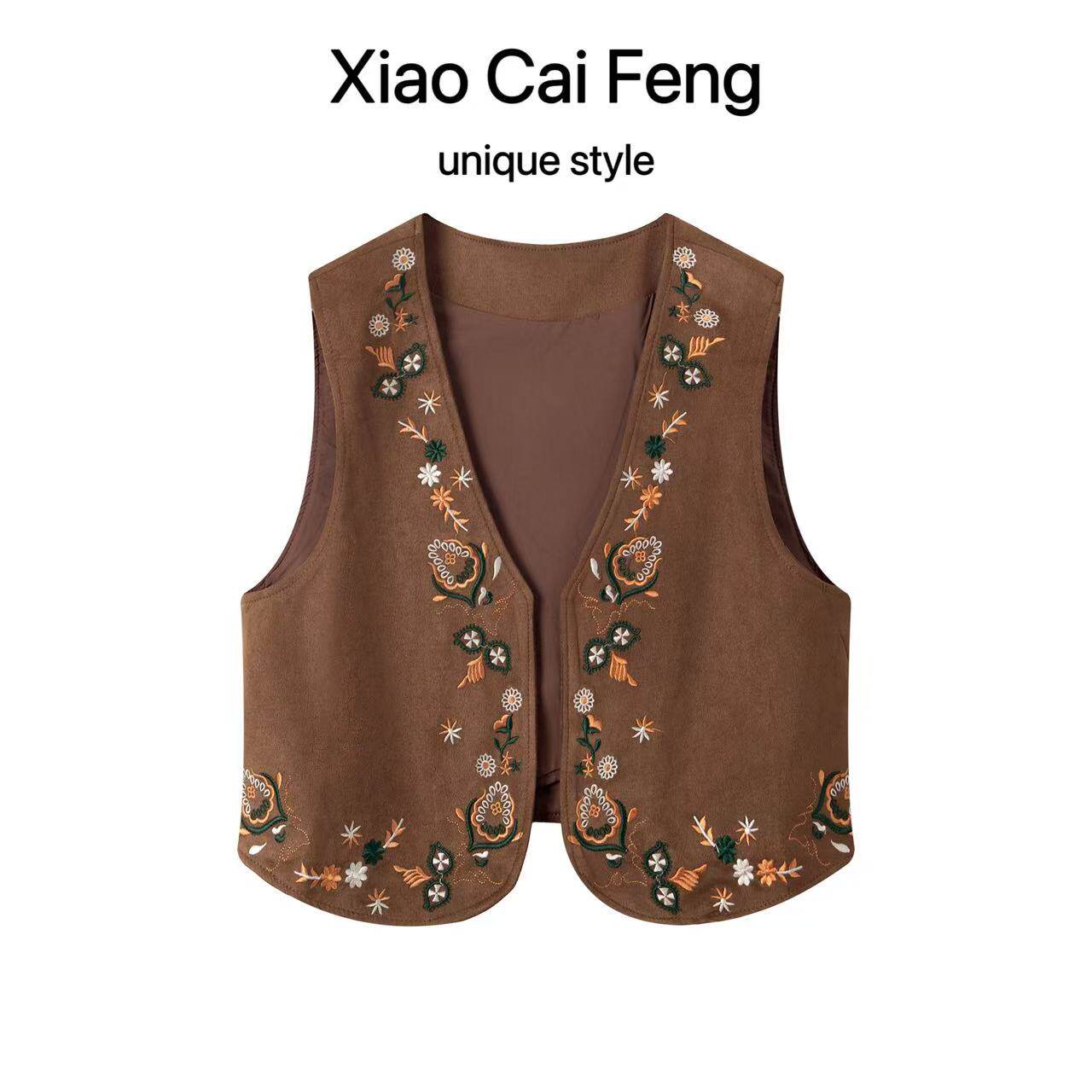 波西米亚民族重工刺绣马甲背心女夏季V领鹿皮绒旅行穿搭短款坎肩