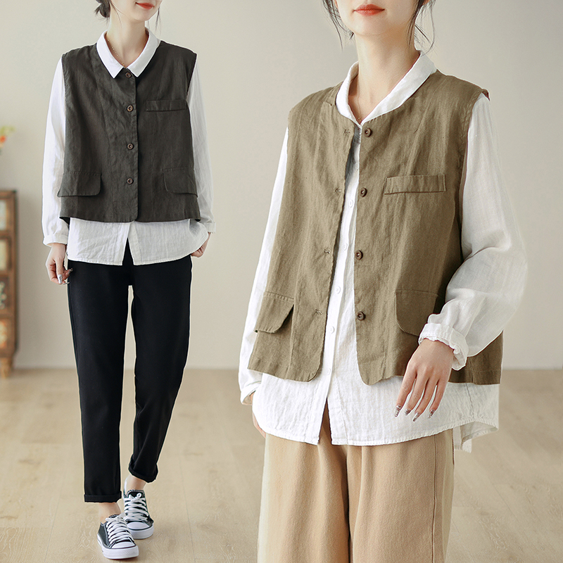 日系工装马甲背心女2024春夏新款宽松文艺风叠穿无袖坎肩短款马夹