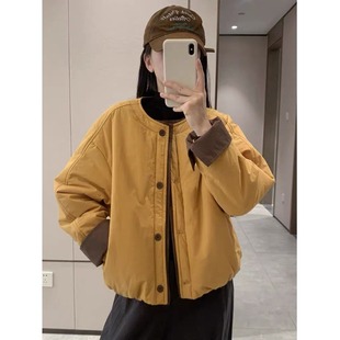 高级感撞色夹棉保暖棉服短外套女冬装时髦宽松气质外搭小个子上衣