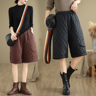 休闲百搭靴裤 夹棉加厚五分阔腿短裤 ins潮 女外穿冬装 轻薄羽绒棉裤