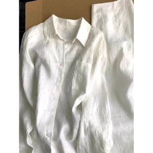 老钱风亚麻白色衬衫套装女夏季宽松休闲通勤穿搭苎麻半身裙两件套