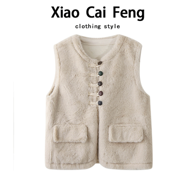 羊羔毛马甲背心女冬仿皮草外套短款皮毛一体马夹秋冬毛毛坎肩上衣
