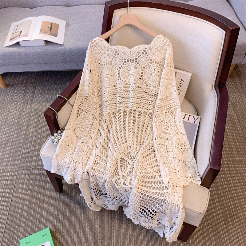 时尚镂空设计感针织衫女叠穿宽松显瘦中长款连衣裙小众套头罩衫潮