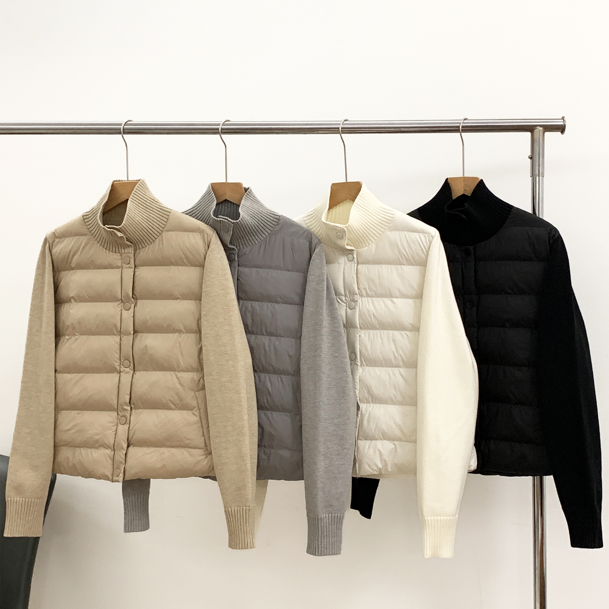 韩系休闲针织拼接羽绒棉衣外套女2025冬装轻薄保暖棉服打底上衣潮