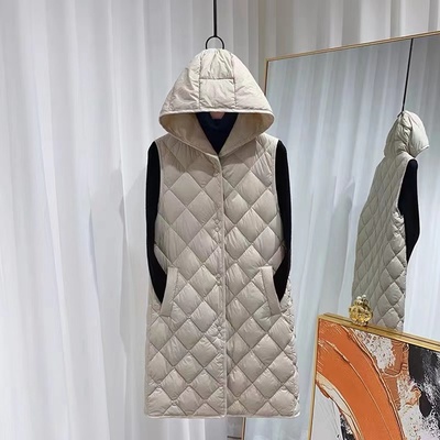 轻薄羽绒棉马甲女冬装时尚中长款大衣内搭背心连帽棉服马夹外套潮