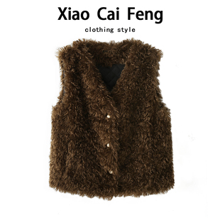 韩系环保皮草皮毛一体百搭无袖 马夹秋冬高级感保暖毛毛马甲外套女