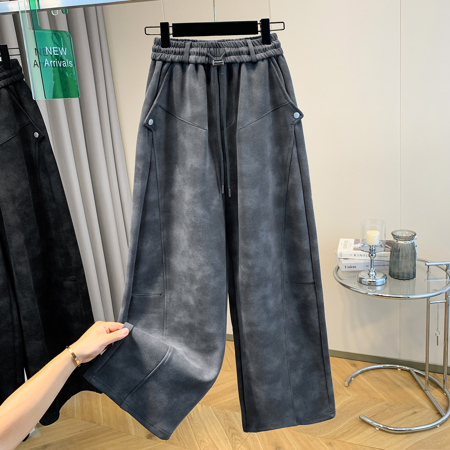 大码女装胖MM高级扎染镰刀香蕉卫裤秋冬时尚洋气宽松阔腿拖地长裤