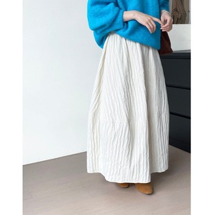 高端欧货花苞半身裙女冬裙韩版中长款绗线蓬蓬裙纯色高腰灯笼伞裙