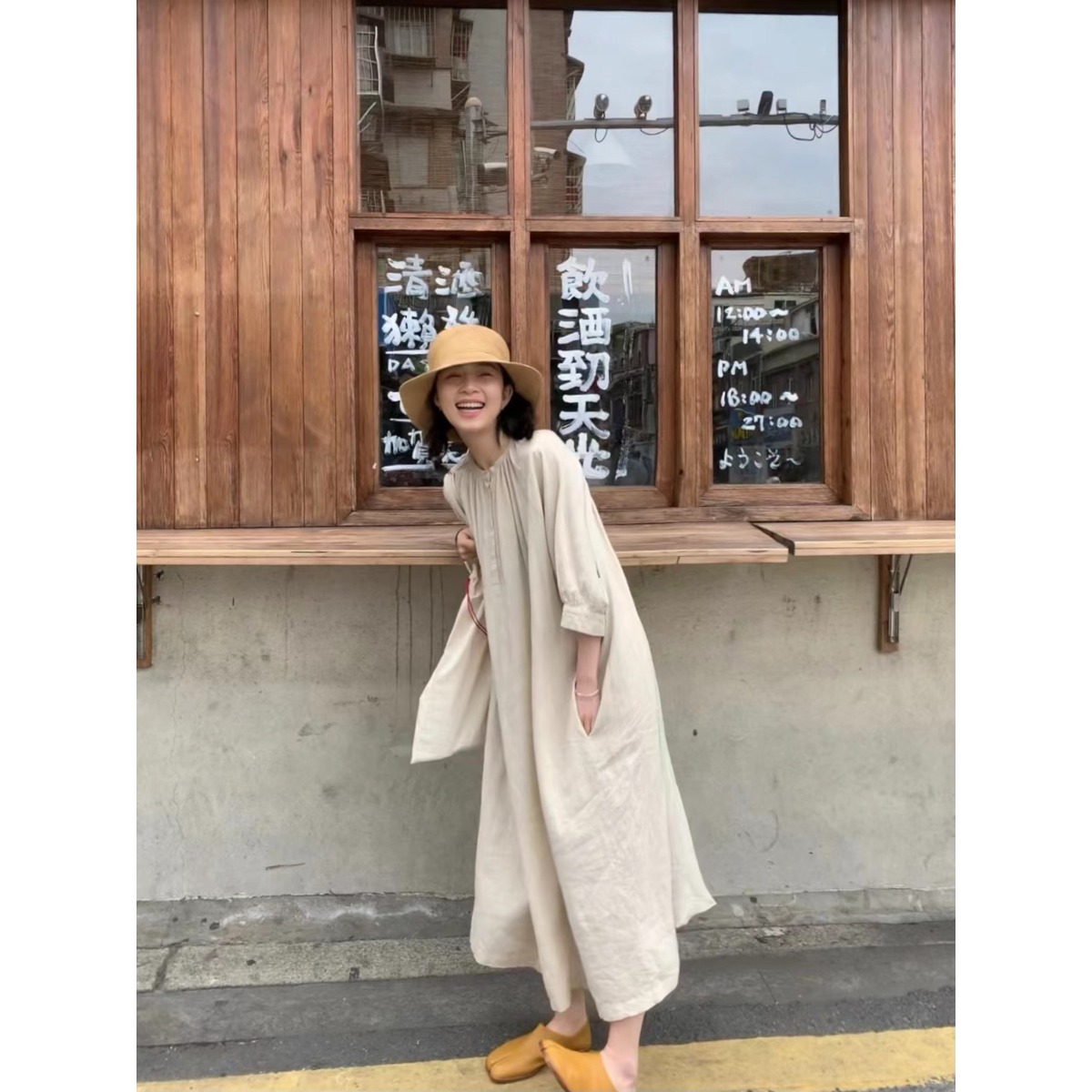 日系亚麻连衣裙女春夏文艺复古宽松气质高级设计感旅行a字中长裙