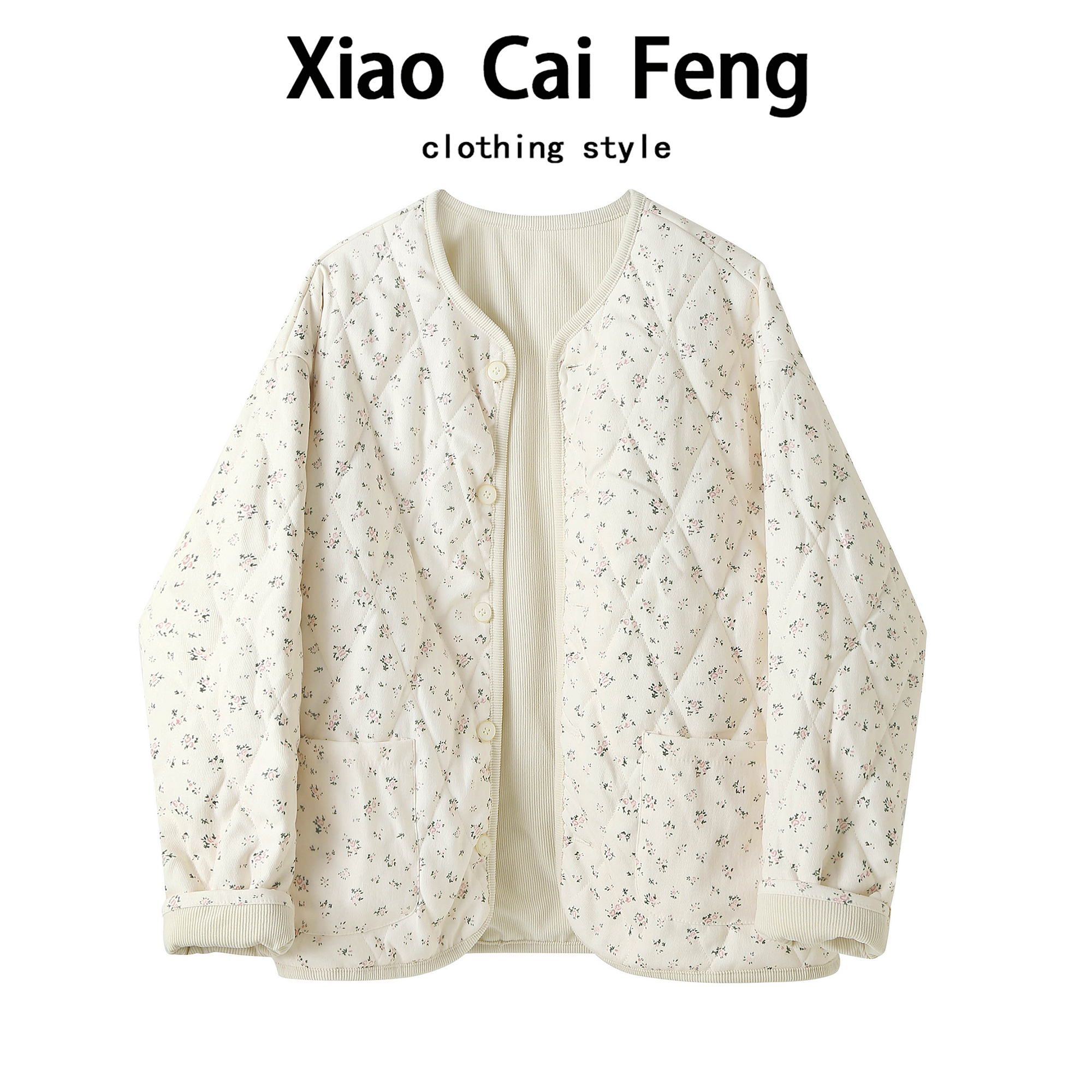 森系小清新碎花两面穿棉衣外套女冬装休闲宽松显瘦夹棉保暖棉服潮