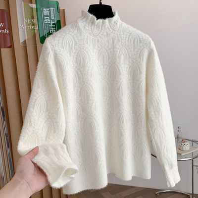 高级感木耳边半高领软糯针织衫女秋冬洋气宽松显瘦内搭打底衫毛衣