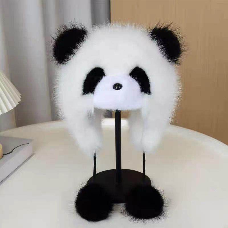 可爱爆款熊猫毛绒卡通儿童冬季帽子防寒保暖护耳雷锋帽子防风防寒