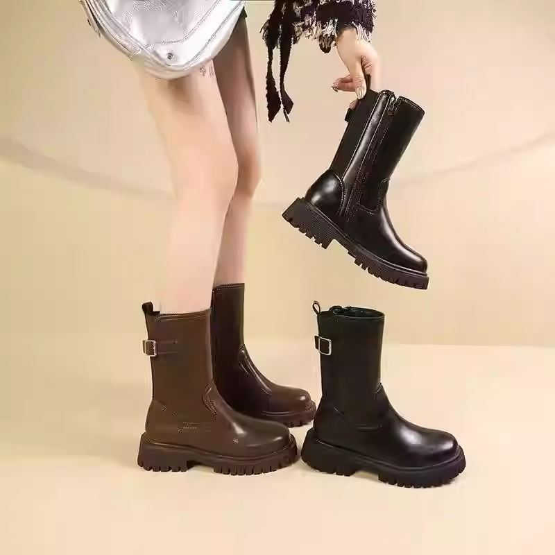 品牌鞋厚底马丁靴女2025秋冬新款切尔西烟筒靴欧货百搭高级感短靴