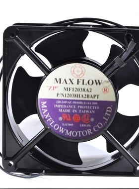 台湾maxflow工业风机五叶片MF12038HA2BAPT双滚珠散热风扇220v