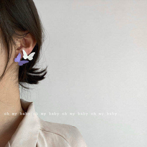 耳夹无耳洞可戴蝴蝶紫色白色