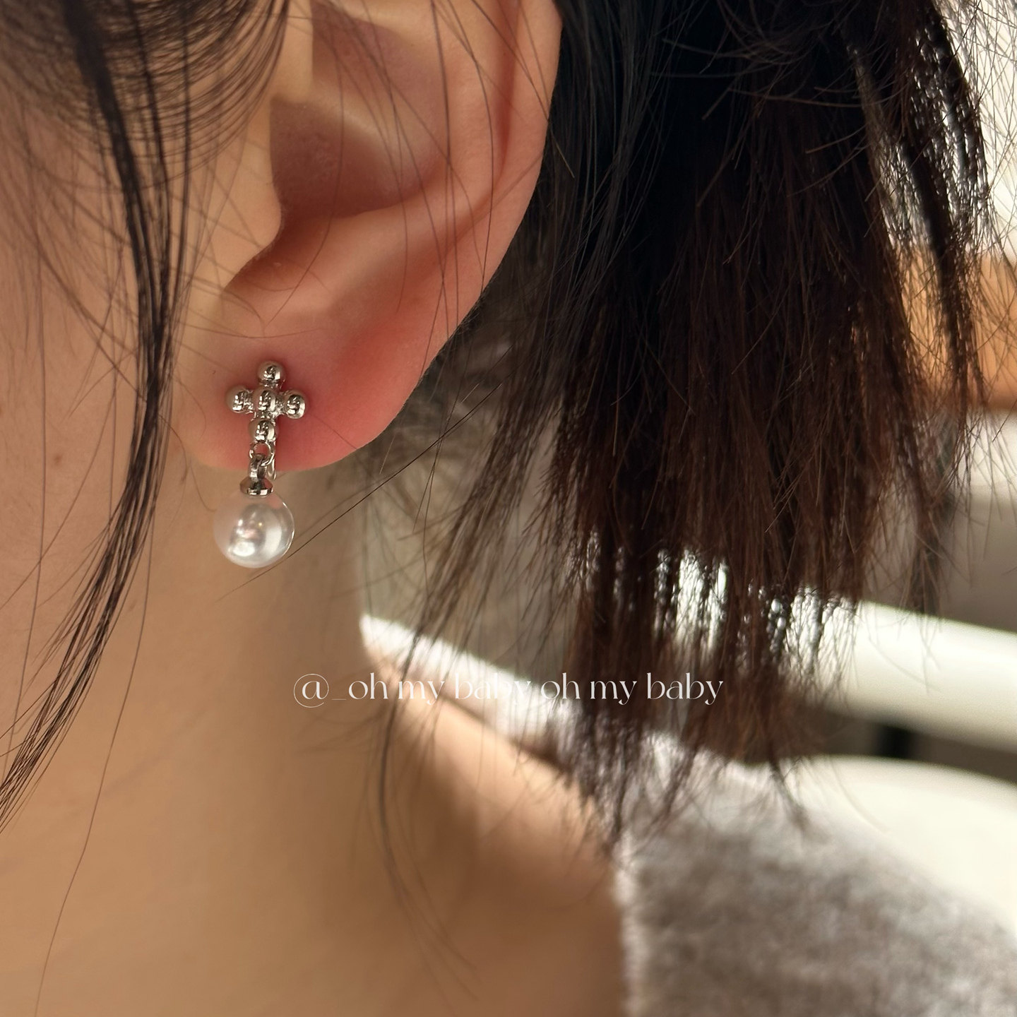 蚊香盘耳夹无耳洞可戴十字架珍珠