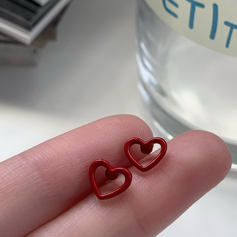 迷你镂空红色爱心桃心型耳钉耳夹
