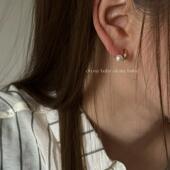 金色小c圈珍珠镶嵌锆石精致chic 蚊香盘耳夹 无耳洞可戴 E673