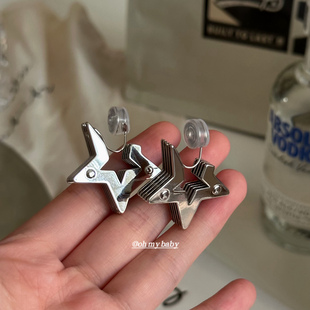 五角星夸张甜酷风小众设计冷淡风男女都可戴无耳洞 蚊香盘耳夹