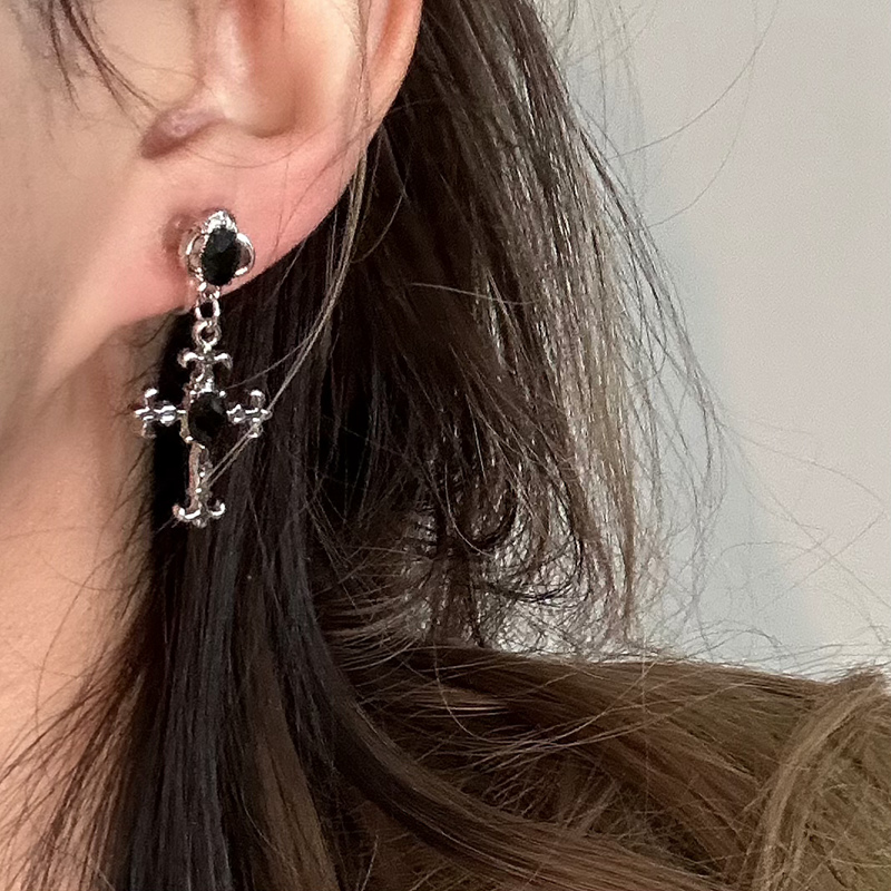 隐形耳夹无耳洞复古黑色十字架