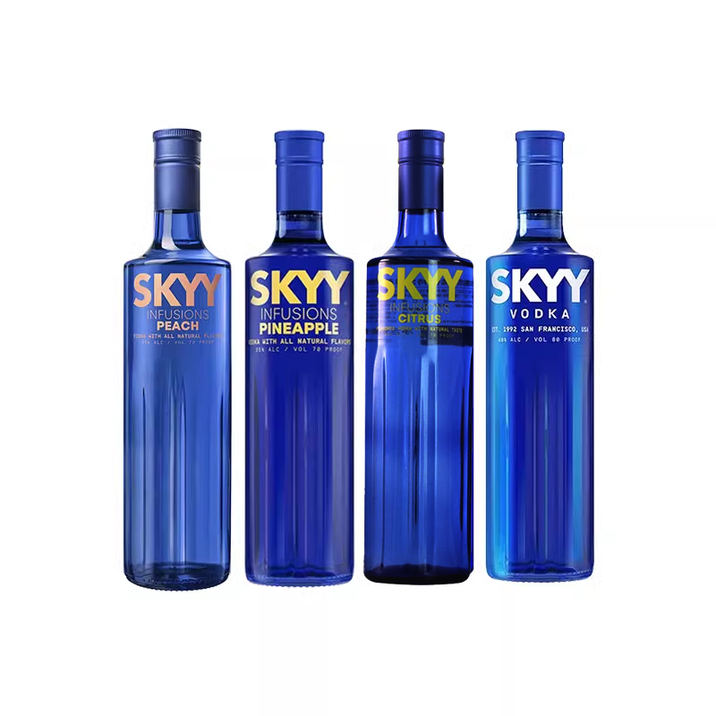 深蓝SKYYvodka蓝天伏特加750*4原味蜜桃菠萝柑橘水果组合进口烈酒