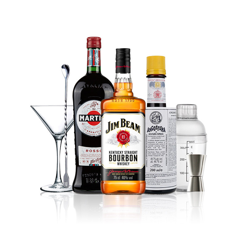 曼哈顿鸡尾酒马天尼红威末安高天娜苦精酒占边波本威士忌组合派对