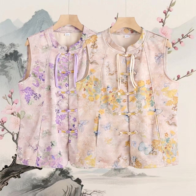 四季薄款新中式流苏扣马甲