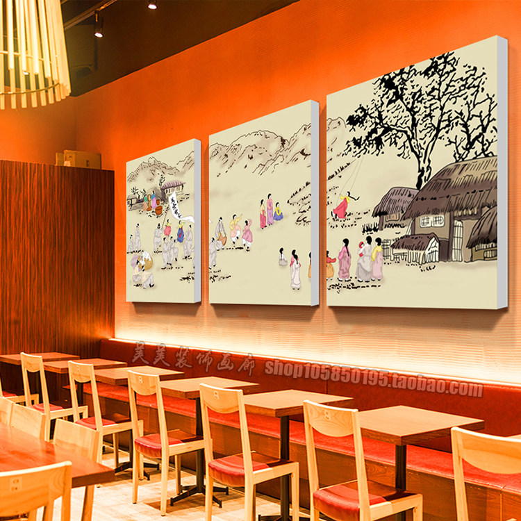 朝鲜族韩式餐厅饭店装饰画韩国料理挂画韩式烤肉店美食画民俗墙画
