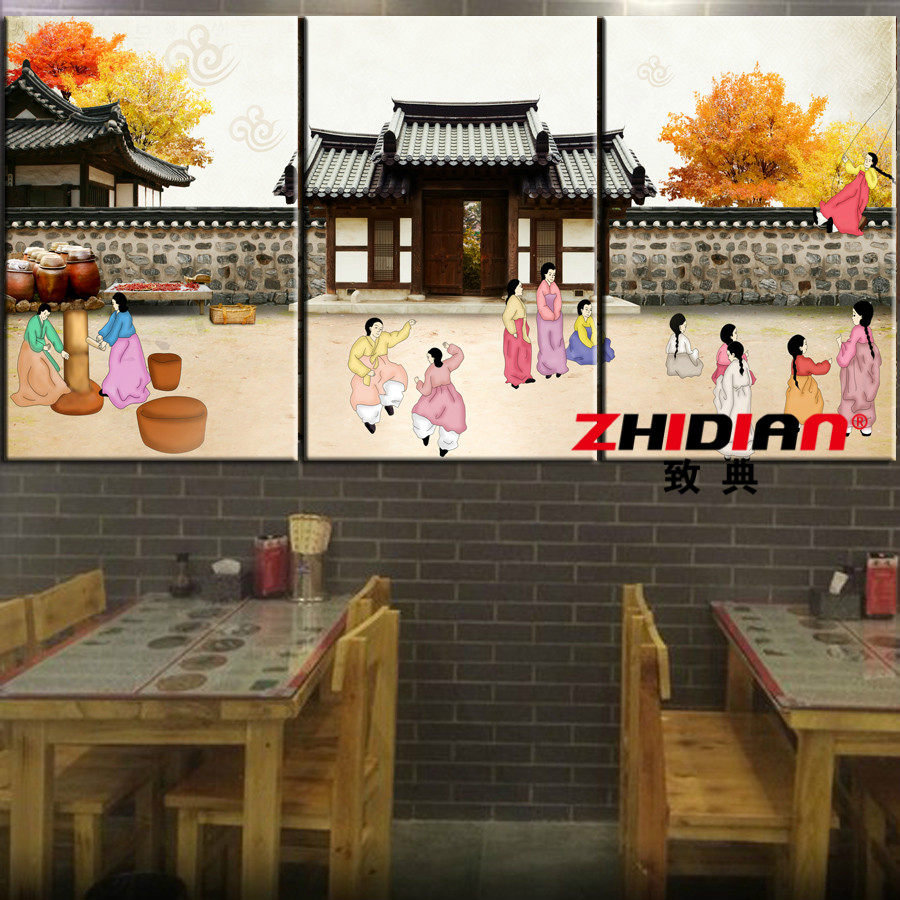 韩国美女仕女图装饰画韩式餐厅饭店挂画料理店烤肉朝鲜墙壁画无框