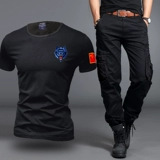 Футболка с коротким рукавом, летний тактический комплект для отдыха, большой размер