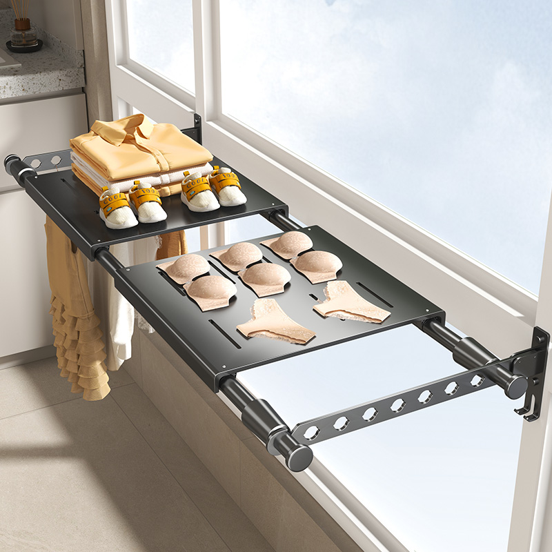 家用阳台折叠晾衣架多功能防护栏壁挂式室内晾衣杆子神器