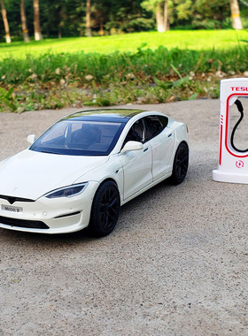 1:24特斯拉models合金汽车模型新能源儿童玩具车回力声光金属摆件