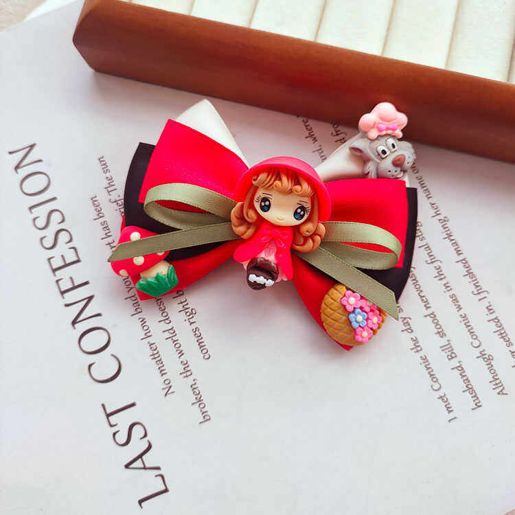 儿童蝴蝶结发夹可爱小红帽发饰公主卡通边夹女孩头饰对夹 纯手工