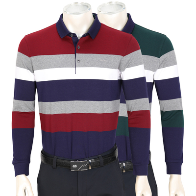 中年秋冬厚款大码时尚条纹polo衫