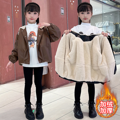 女童冬装连帽加绒加厚皮衣外套2025新款洋气中大童时尚皮夹克上衣