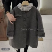 女童秋冬加厚韩版 毛呢大衣三件套2026新款 儿童年货拜年服呢大衣
