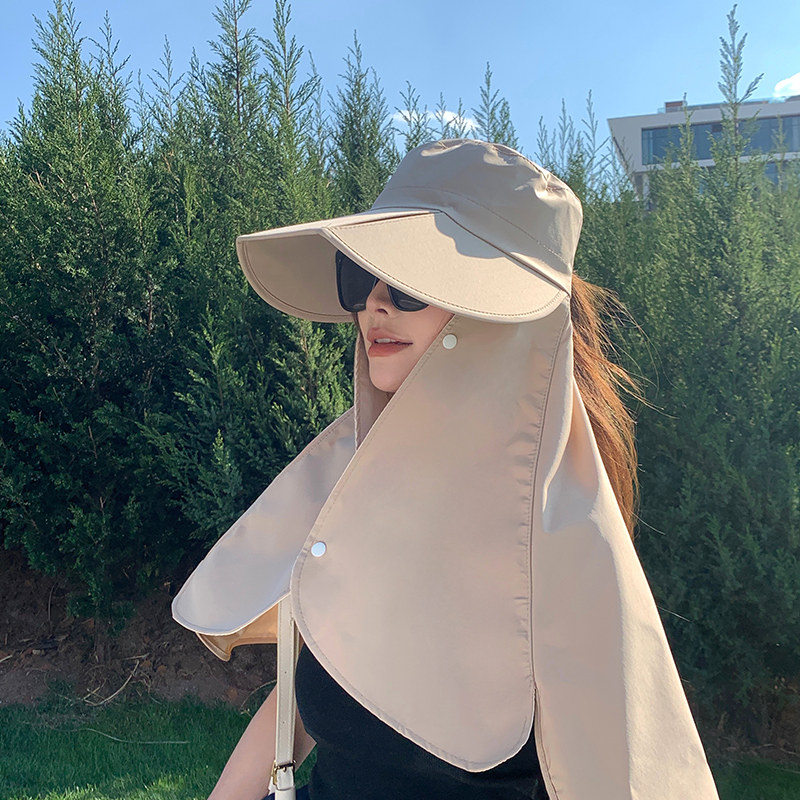 夏季女护颈遮全脸全包围防晒帽防紫外线披肩帽渔夫帽遮阳太阳帽子