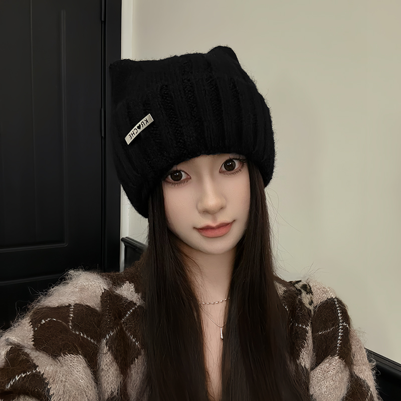 猫耳朵毛线帽女冬季可爱保暖冷帽