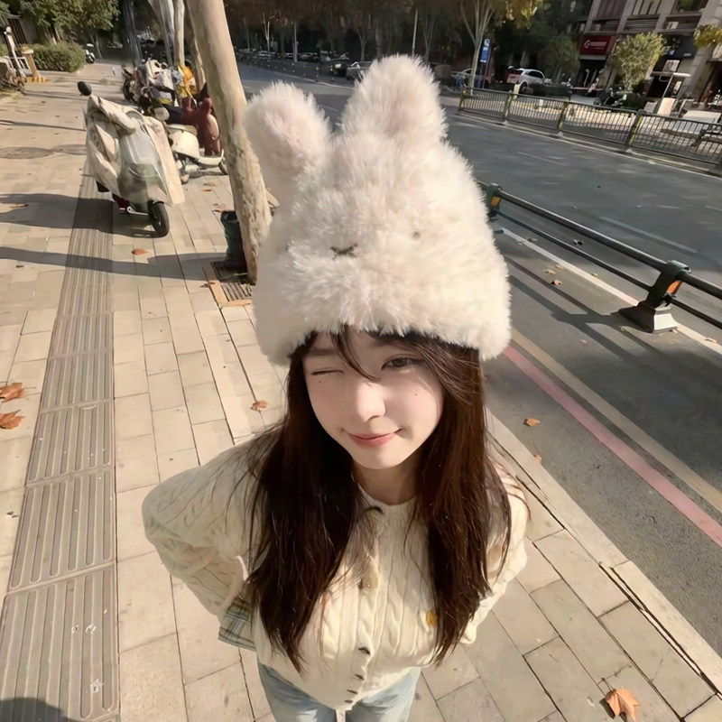 可爱甜美菲兔子毛绒帽女冬季加绒加厚保暖显脸小针织护耳套头帽子,服饰配件/皮带/帽子/围巾,帽子,淘宝优惠券,粉丝福利购,淘宝优惠卷