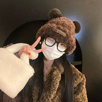 [大头围软糯可爱小熊耳朵毛绒帽女秋冬季保暖显脸小开始甜美护耳帽]