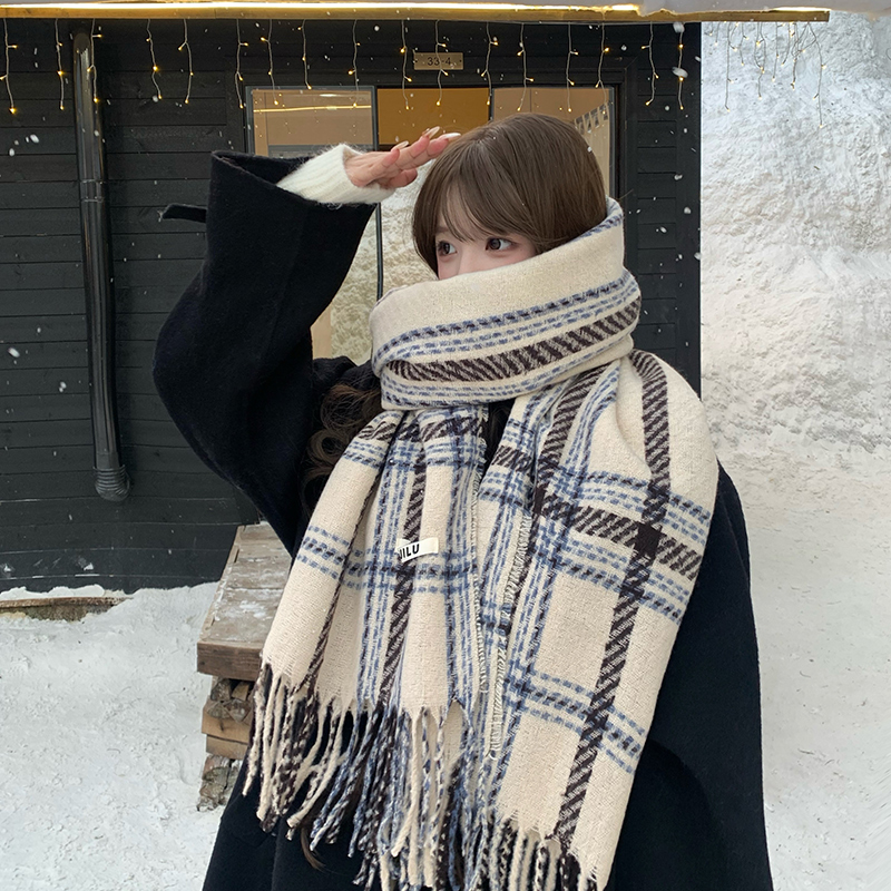 围巾女秋冬季2025新款格子韩系加厚英伦风披肩高级感氛围保暖围脖