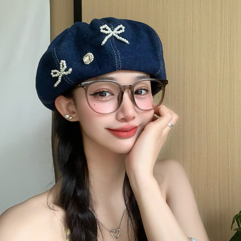 艾佳微珍珠蝴蝶结贝雷帽图片