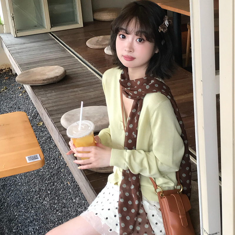 棕色波点丝巾印花高级百搭配饰系