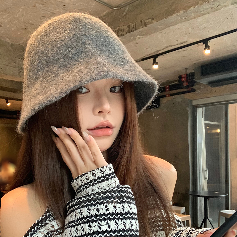 羊毛混纺针织渔夫帽女冬季毛绒大